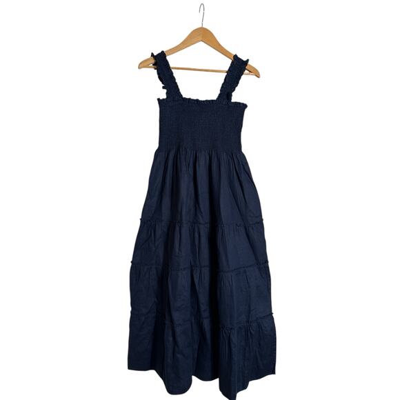 Quince 100% European Linen Smocked Midi Dress Navy Size Large NWT - Picture 3 of 7